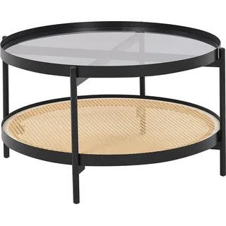 BELIANI Couchtisch Schwarz / Hellbraun aus Metall mit Glasplatte Rattan Wiener Geflecht Elegant Modernes Design für Wohnzimmer - Schwarz, Braun
