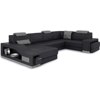 Wohnlandschaft Ecksofa U-form Eckcouch LED Beleuchtet Sofa Couch Couchen Sofas - Schwarz