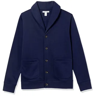 Amazon Essentials Herren Strickjacke aus Fleece mit Langen Ärmeln und Schalkragen, Marineblau, L
