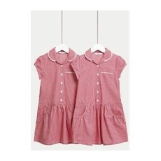 Girls M&S Collection 2pk Girls' Cotton Rich Gingham School Dresses (2-14 Yrs) - Red, Red - 7-8 Years