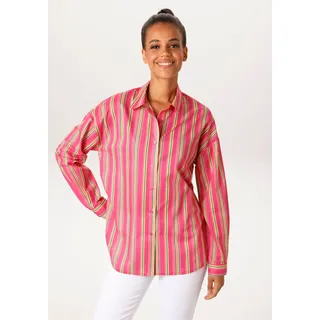 Hemdbluse ANISTON CASUAL, Damen, Gr. 36, bunt (pink, rosa, gelb, smaragdgrün), Web, Obermaterial: 100% Baumwolle, bedruckt, gestreift, oversize Po-bedeckend, 1-Knopf-Manschette, Blusen Hemdbluse, im knallfarbenem Streifen-Dessin