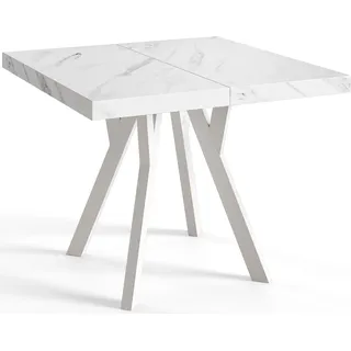 Quadratischer Esszimmertisch RICO, ausziehbarer Tisch, Größe: 120-220X120X77 cm, Wohnzimmertisch Farbe: MARMUR, mit Holzbeinen in Farbe Weiß - Hellgrau, Weiß