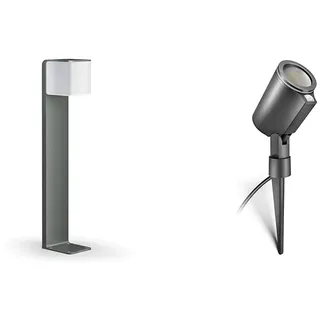 Steinel Wegeleuchte GL 80 SC anthrazit, LED iHF-Gartenleuchte & LED Strahler Spot Garden SC anthrazit, 90° Bewegungsmelder, 7,9 W, per App bedienbar, vernetzbar, mit Erdspieß, Aluminium