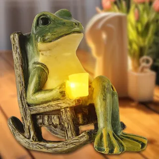 GBKDQQ Frosch Figuren Draußen Deko, Frosch-Statuen mit Solar LED Lampe, Garten-Deko, Feengarten Zubehör Outdoor, Frosch-Deko für Terrasse Rasen Haus Hof