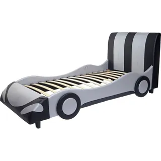 Mendler Bett HWC-E14, Auto Junge Kinderbett Jugendbett, Lattenrost Kunstleder Holz 190x100cm schwarz-silber