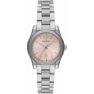 Emporio Armani Watch for Women, Three Hand Quartz Movement and 32mm Case Size with Stainless Steel, Leather or Silicone Strap Rosa und Silberton, 32MM