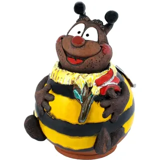 Midene Gartenstecker Keramik Handgefertigt - Gartendeko für Draußen Wetterfest - Garten Deko Keramik - Gartenfiguren & Gartenstatuen - Bumblebee mit Blume