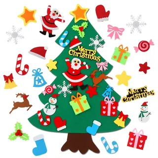 CASA CLAUSI Filz-Weihnachtsbaum, DIY-Weihnachtsdekoration, 0,8 m, Weihnachtsgeschenke, Ideen, Kinderparty, Zuhause, Tür, hängende Dekoration, 22 Stück