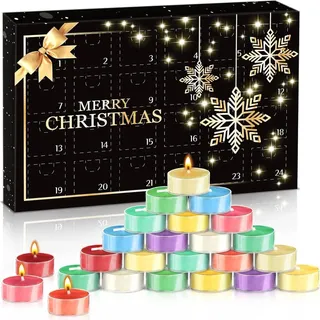 Duftkerzen Adventskalender Weihnachtskalender Teelicht-Kerzen 24 Düfte 2024 - Schwarz, Gold