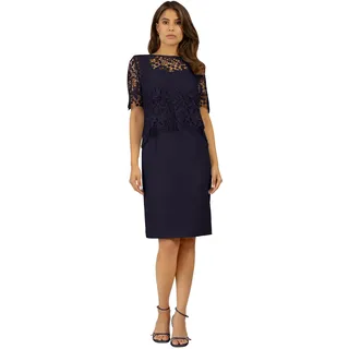 ApartFashion APART Damen Etuikleid mit Spitzenjacke, knielanges Cocktailkleid, raffiniertes Party-Outfit, Spitzendetails, Formende Nähte und Bequeme Passform Businesskleid, Nachtblau