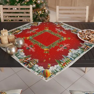PETTI Artigiani Italiani – Weihnachts-Tafelaufsatz, Weihnachts-Tafelaufsatz für die Küche, 90 x 90 cm, Tischläufer, Weihnachtsmanndorf-Tafelaufsatz, 100 % Made in Italy