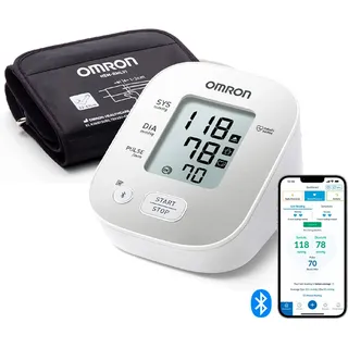 Omron X2 Smart+ klinisch validiertes Oberarm-Blutdruckmessgerät mit Bluetooth + kostenloser App, Prüfsiegel der Deutschen Hochdruckliga für genaue Messergebnisse, Universalmanschette 22-42 cm