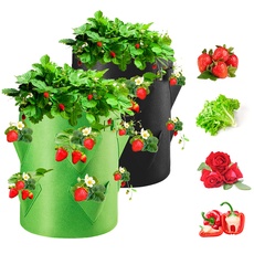 Bild von Pflanzsack, Pflanzen Tasche Pflanzbeutel 40L/10 Gallonen mit Griffen, Dauerhaft Atmungsaktiv Beutel Gemüse Grow Bag, 2er Pack (Erdbeere 2)