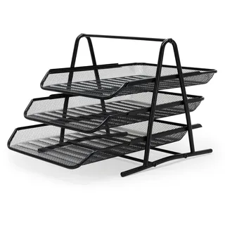 Waytex 931104 Briefkörbe aus Metall, ausziehbar, schwarz, Schreibtisch-Organizer auf 3 Ebenen, aus Metalldraht, Schreibtisch-Organizer für Dokumente
