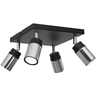 Spot Strahler Schwarz Chrom 4 flammig GU10 Deckenlampe Deckenstrahler Wohnzimmer