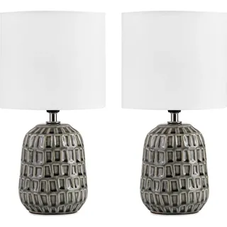 Konsimo Nachttischlampe STANDI 2St., Grau, Keramik/Stoff, 31,5x16,5x11cm - Grau