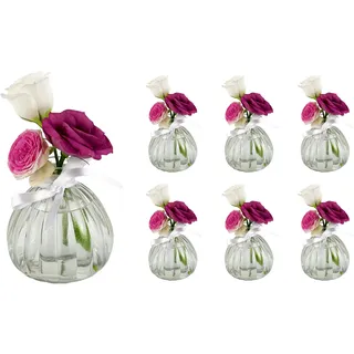 casavetro 6 x Kleine Vase mit Weiß Schleife Blumen Tisch-Vase Dekoration Hochzeit Party Set Flasche Glas klar (6 Stück)(Kürbis-OK)