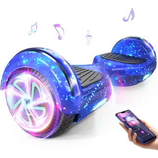 SISIGAD 6.5 Zoll Electric Scooter with Bluetooth & Flashing LED Tires & Light-Up Motors, All Terrains Hoverboard for Boys Girls Kids Teens