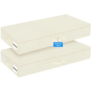 Unterbettboxen mit Deckel, 40L, 12 cm hoch, formstabil, 2er-Set, Beige