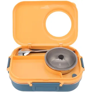 Lunchbox, 1100 Ml, Doppellagiges 3-Gitter-Design, Thermo-Lunchbox aus Edelstahl 304 mit Essstäbchen, Löffel, Suppenschüssel, Lebensmittelbehälter für Kinder, Studenten,(Blau