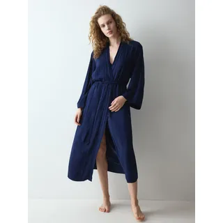 Morgenmantel TRIUMPH "Amourette Jacquard Long Robe", Damen, Gr. 36/38, admiral, Obermaterial: 100% Viskose, Hausmäntel Morgenmantel, elegant und weich