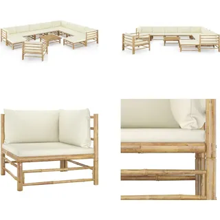 vidaXL 12 tlg. Garten Lounge Set mit Cremeweißen Kissen Bambus - Garten-Lounge-Set - Garten-Lounge-Sets - Gartenmöbel - Gartenmöbel-Set - Weiß