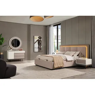Schlafzimmer Set Bett 2xNachttische Schminktisch  Luxus neu 5tlgDesign - Beige