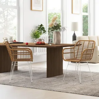 Homcom Esszimmerstuhl Rattan hellbraun, weiß 2er Set