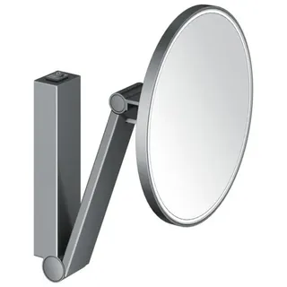 KEUCO iLook_move Kosmetikspiegel, beleuchtet, rund, mit Wippschalter, 1 Lichtfarbe, 17612139004, Farbe: Schwarzchrom gebürstet
