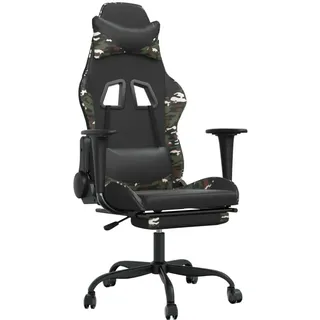 Gamingstuhl mit Massage Fußstütze Schwarz Tarnfarben Kunstleder - Schwarz
