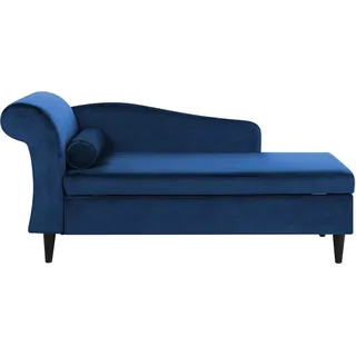 BELIANI Chaiselongue Linksseitig Marineblau Samt mit Armlehne Stauraum und Nackenrolle Dunkle Holzfüße Hohe Lehne Retro-Design Wohnzimmer Liegesofa - Blau, Braun