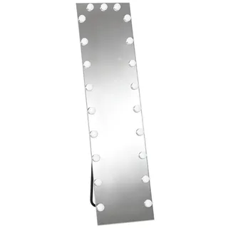 Homcom Ganzkörperspiegel 150x40 cm Rgb-Led Standspiegel mit 21 Glühbirnen 7 Lichtfarbe , Transparent , Glas , 5.7x150x40 cm , Spiegel, Standspiegel