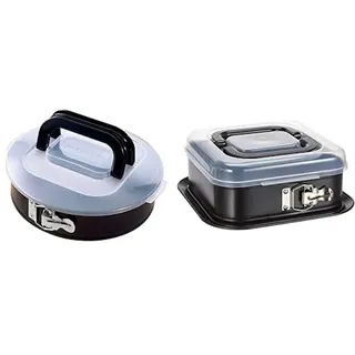 Kaiser Inspiration Springform Set - Eckig 24x24 cm & Rund 26 cm, mit Deckel, Flachboden und Antihaftbeschichtete Backform, Auslaufsichere Kuchenform