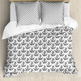 ABAKUHAUS Anker Bettbezug, Marine Ropes Hipster, Milbensicher Allergiker geeignet mit Kissenbezügen, 155 cm x 220 cm - 80 x 80 cm, Charcoal Grey Pale Grau - Grau