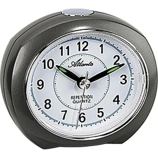 Atlanta 1593/4 Wecker Quarz anthrazit grau leise ohne Ticken mit Licht Snooze - Weiß