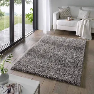Taracarpet Shaggy Teppich Wohnzimmer Venezia Hochflor Langflor Teppiche modern Anthrazit 250x250 cm