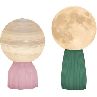 HOMCOM Tischlampe 2er Set LED Mond Tischleuchte USB-betriebene Planeten Nachttischlampe Mondlampe mit 3 Lichtfarben und 10 regulierbaren Helligkeitsstufen Mondlicht für Wohnzimmer Spielzimmer, Weiß