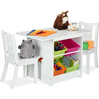 Relaxdays Kindersitzgruppe mit 2 Stühlen  Weiß, Grün, Pink