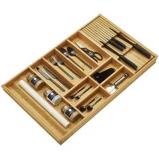 Orga-Box-1 BAMBUS Besteckeinsatz 819 x 473 mm mit 10 Fächern | für Blum Tandembox / Antaro Schubladen im 90er Schrank Besteckkasten für Wellmann und Alno Küchen und vielen weiteren mehr