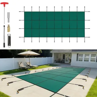 Happybuy Pool Sicherheitsabdeckung 16x40 ft, Unterirdische Poolabdeckung Passend für PP-Material, Rechteck Untergrund Sicherheitspoolabdeckung Grün, Mesh Solid Pool Sicherheitsabdeckung