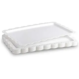 Tablett Klein Serviertablett Rechteckig Weiss - Servierplatte Plastik mit Rand - Essen Tabletts Flach - Tablett Küche Kunststoff - Serviertabletts Set für Buffet | Kuchen | Snack | Obst - 36,6 x 23 cm