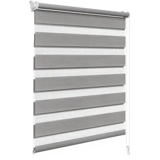 Woltu Doppelrollo Klemmfix 60 x 150 cm Holzlook/Grau