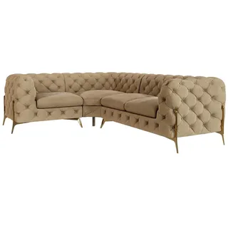 S-Style Möbel Ecksofa Chesterfield Lexi Beige Samt, Ottomane links , Textil , Echtholz,Buche, Birke , Füllung: Polyetherschaumkern,Polyetherschaumkern , Eckteil, L-Form, Ottomane links,L-Form , 264x204 cm , Blauer Engel, FSC Mix, Oeko-Tex®, Hergestellt in Europa , Wohnzimmer, Sofas & Couches, Wohnlandschaften, Ecksofas