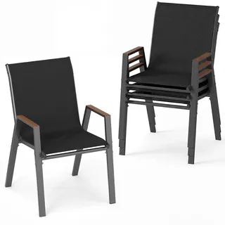 COSTWAY 4er Set Gartenstühle stapelbar, Stapelstühle, Terrassenstühle mit Armlehnen, Balkonstühle bis 180 kg belastbar, 56 x 66 x 88 cm Schwarz - Schwarz