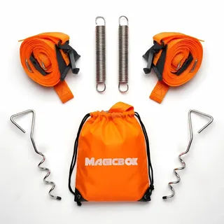 Magicbox Sturmband Markise Set für Thule&Fiamma, Sturmsicherung Komplett Set mit 2 Spiralnagel, 2 Federn, 2 Spanngurten+Tasche, Wetterfestes Wohnmobil Zubehör zur Stabilisierung von Markise