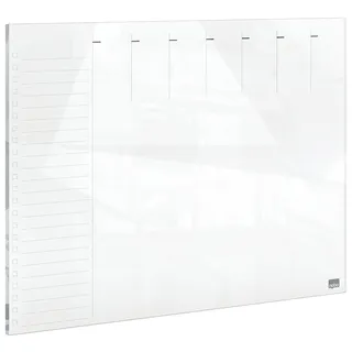 Nobo Glas-Whiteboard Magnetischer Wochenplaner, Trocken Abwischbare Glas-Oberfläche, Rahmenlos, Zuhause/Büro, 430 x 560 mm, Inklusive Markerstift, Weiß, 1915602