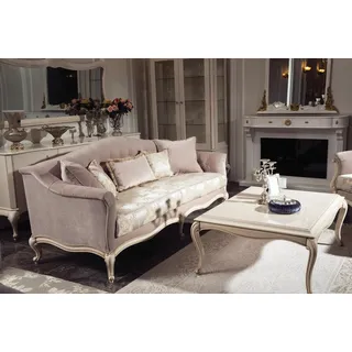 Französischer Couchtisch Barock Rokoko Möbel Weiß Silber Einrichtung Tisch Holz - Weiß