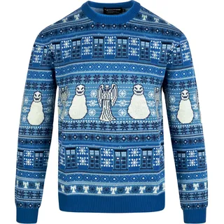 DOCTOR WHO Weihnachtspullover Groß - Offizieller BBC Pullover von LOVARZI mit Tardis, Weinende Engel und Schneemänner Design