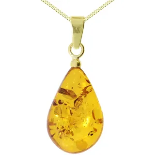 OSTSEE-SCHMUCK Kette und Anhänger Set "- Tropfen flach, ca. 17 mm lang - Gold 333/000 - Bernstein" (), gold 333, goldfarben, gelb