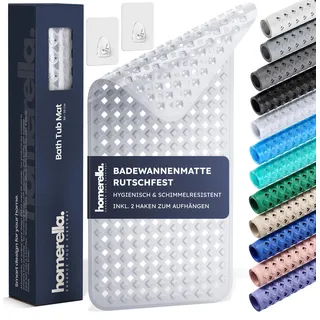 homerella® Badewannenmatte rutschfest 88x39cm, INKL. HAKEN, Rutschfeste Badematte BPA frei, Duschmatte rutschfest, Antirutschmatte Badewanne, Rutschmatte Badewanne, schimmelresistent&maschinenwaschbar